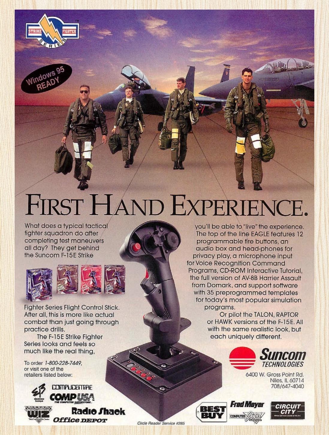 1995 Suncom F-15 E Strike Flight Stick Original Advertisement v4