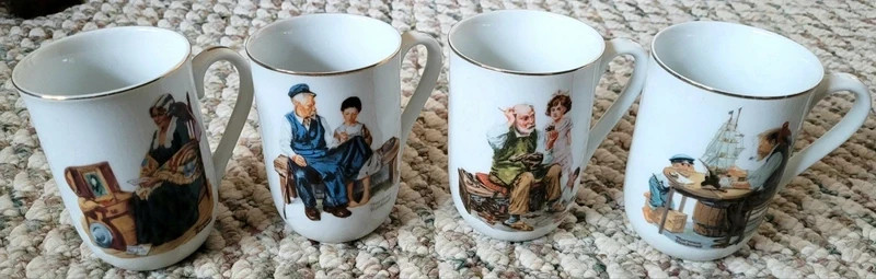 Vintage 1982 Norman Rockwell Museum Collection Set of 4 Coffee Cups Mugs