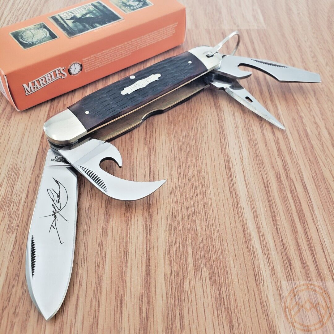 Marbles Scout King Dave Pocket Knife Stainless Blades Brown Jigged Bone Handle