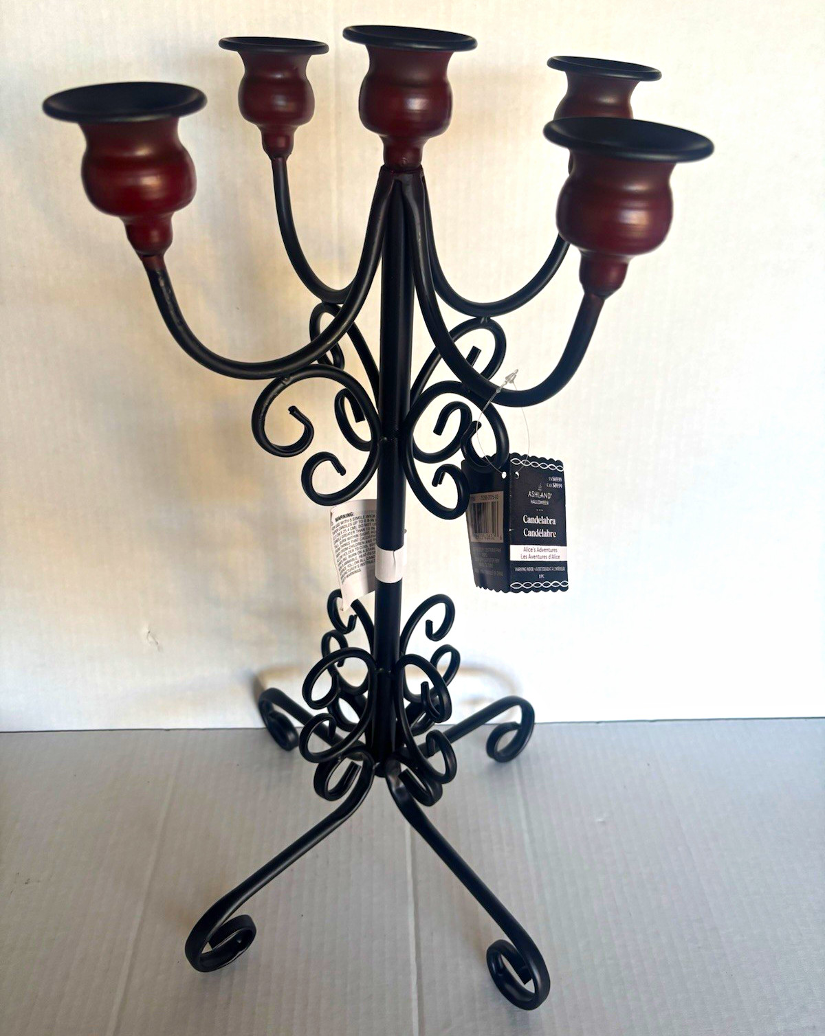 Ashland Halloween Black Metal Scroll Candelabra 5-Candle Holder 21 in
