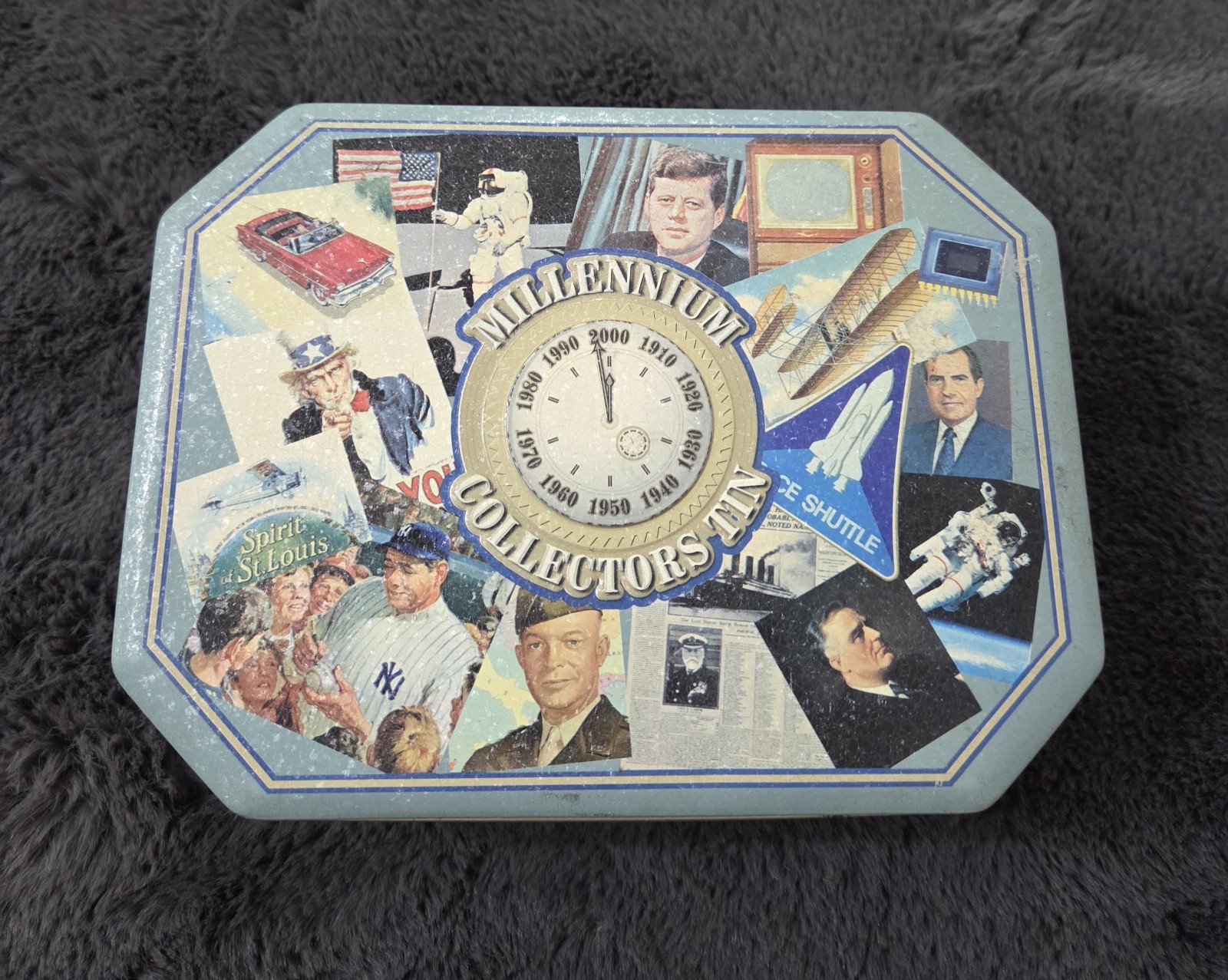 Vintage 1999 Millennium Collectors Tin, EUC Year 2000 JFK, History USA
