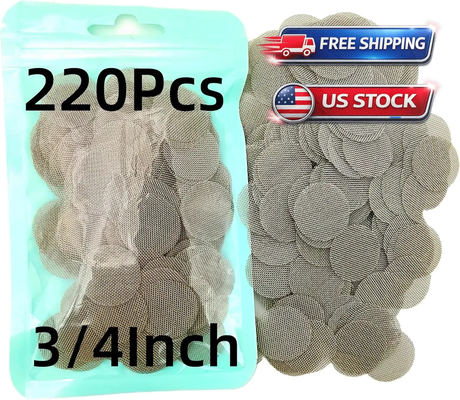 220PCS Pipe Screens 3/4 Inch 100% Stainless Steel Bowl Screens Filters, 0.75 Inc
