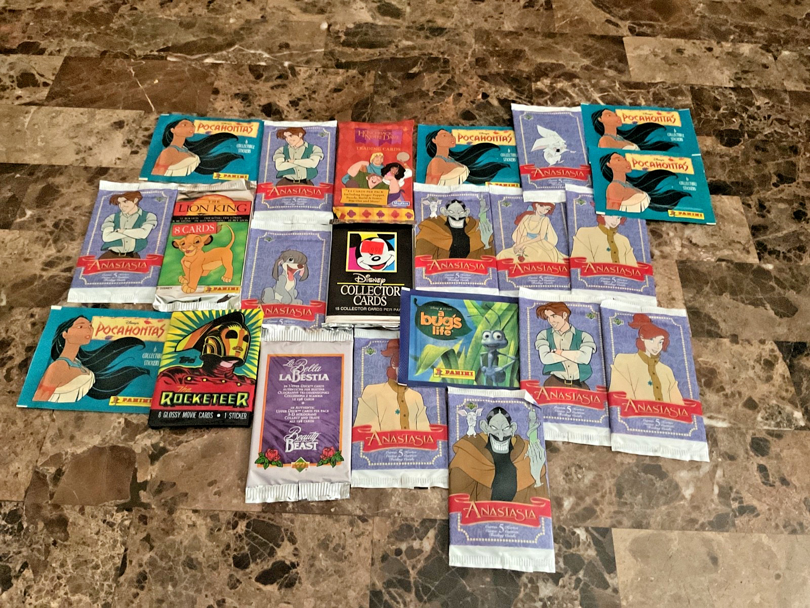 22 New & Sealed Disney Trading Card & Sticker Pack Lot *RARE LION KING, Mickey++