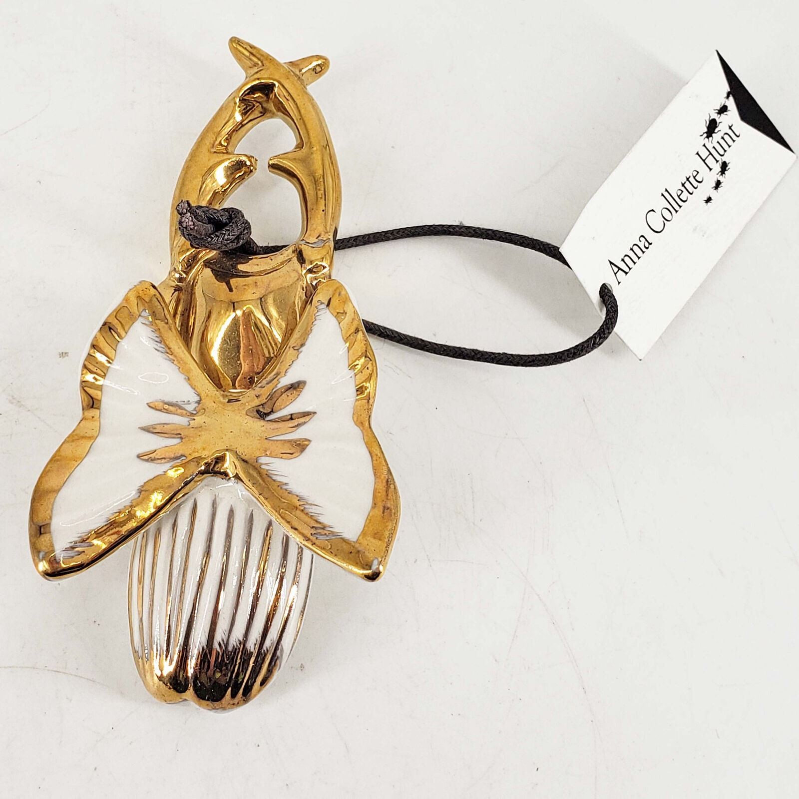 Anna Collette Hunt Anthropologie White Gold Ceramic Stag Beetle Insect Decor