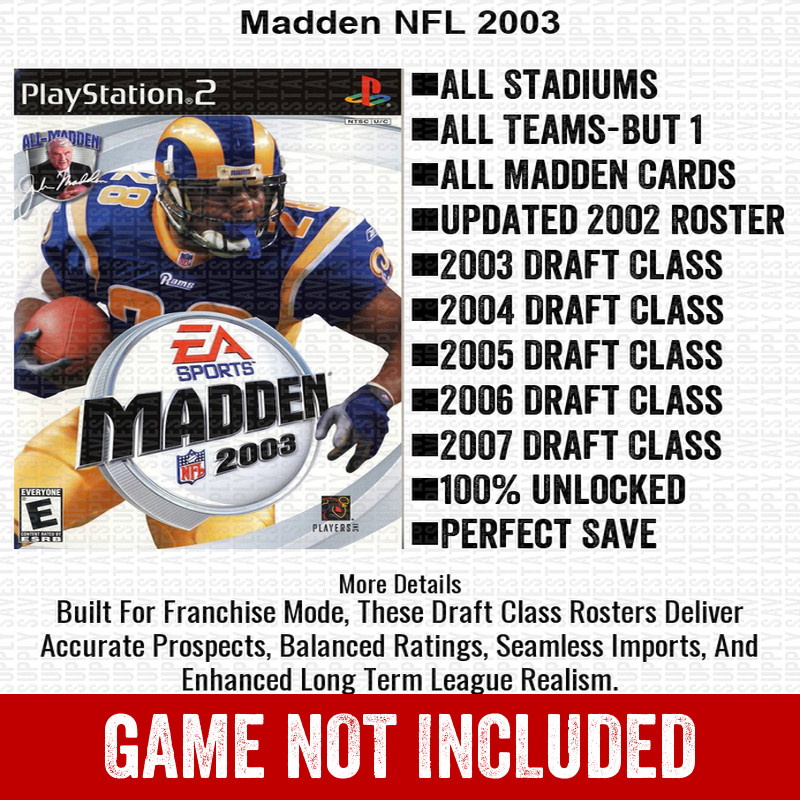 Madden NFL 2003 PS2 Playstation Roster Season Player Update Memory Card