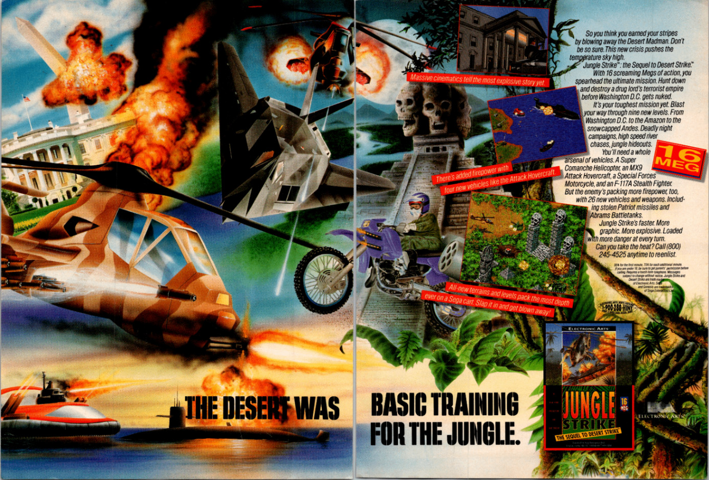 Electronic Arts Jungle Strike Video Game Ad Vintage Magazine Print 2-Page 1993