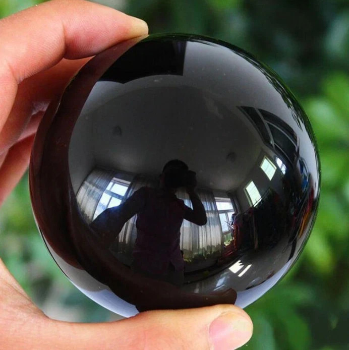 50mm Natural Black Obsidian Crystal Sphere – Polished Asian Rainbow Stone Ball