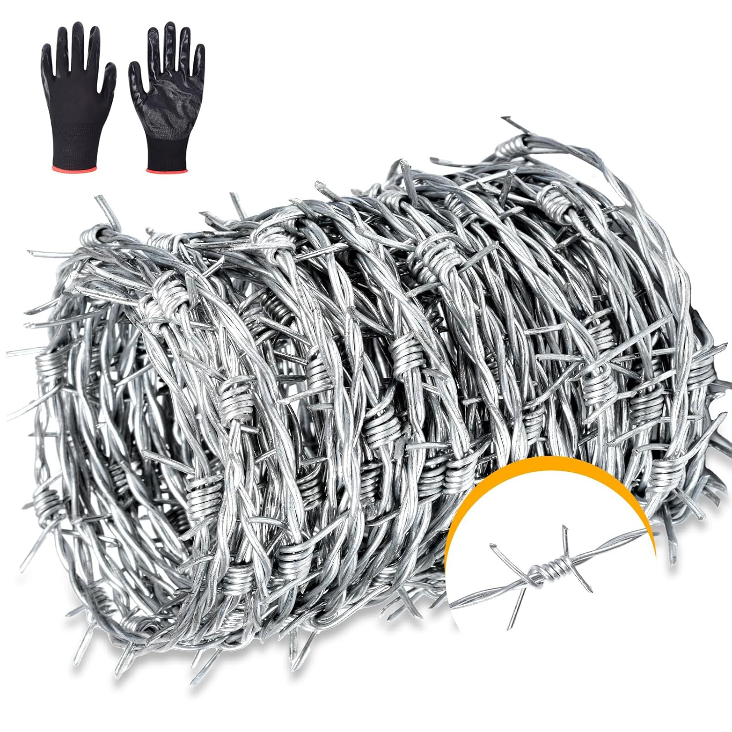328Ft Barbed Wire, 4 Point 16 Gauge Hot-Dip Galvanized Barb Wire Roll for Crafts
