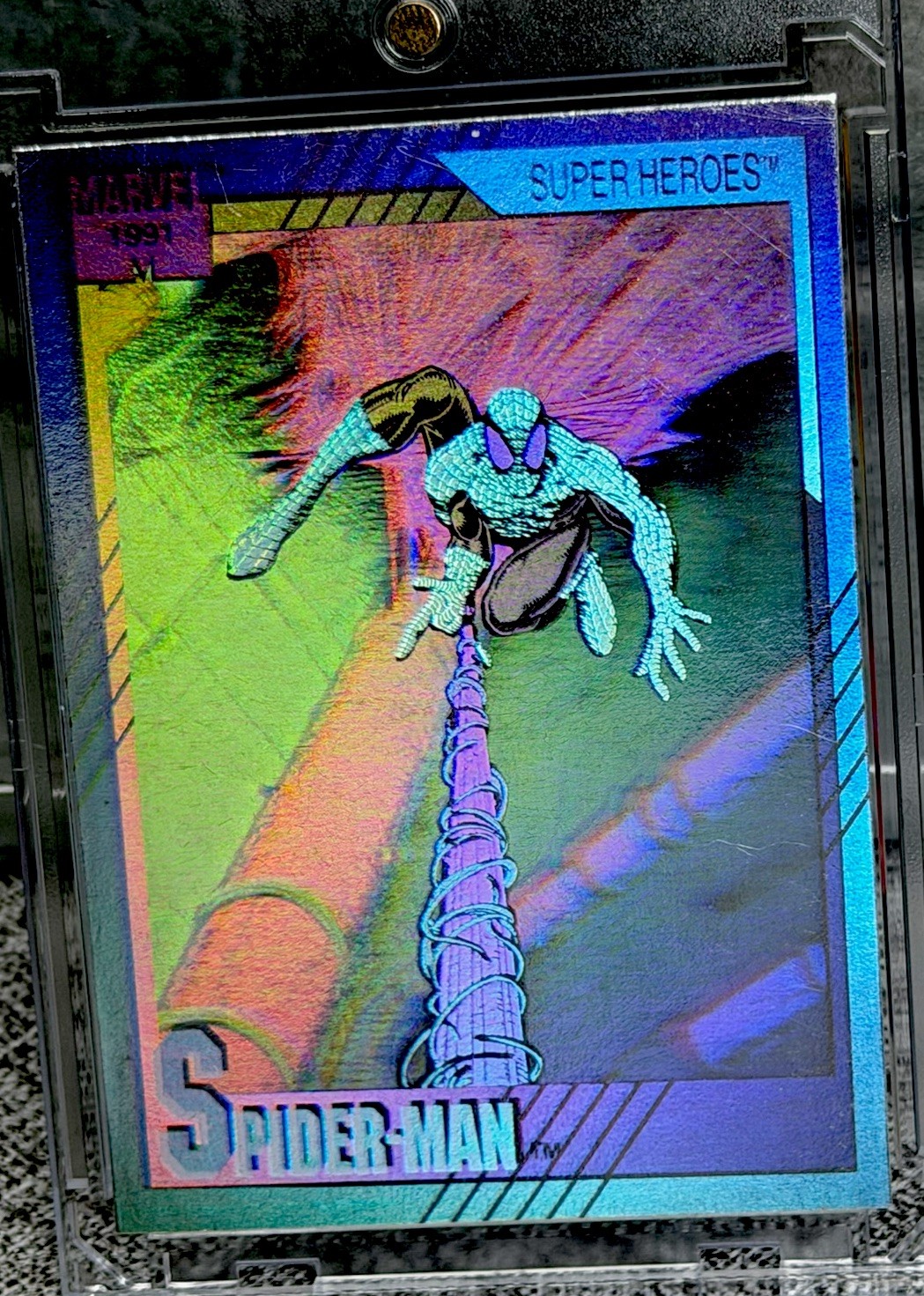 Spider-Man 90’s Marvel Universe Hologram INSERT SSP Doomsday Rainbow Holo RARE🔥