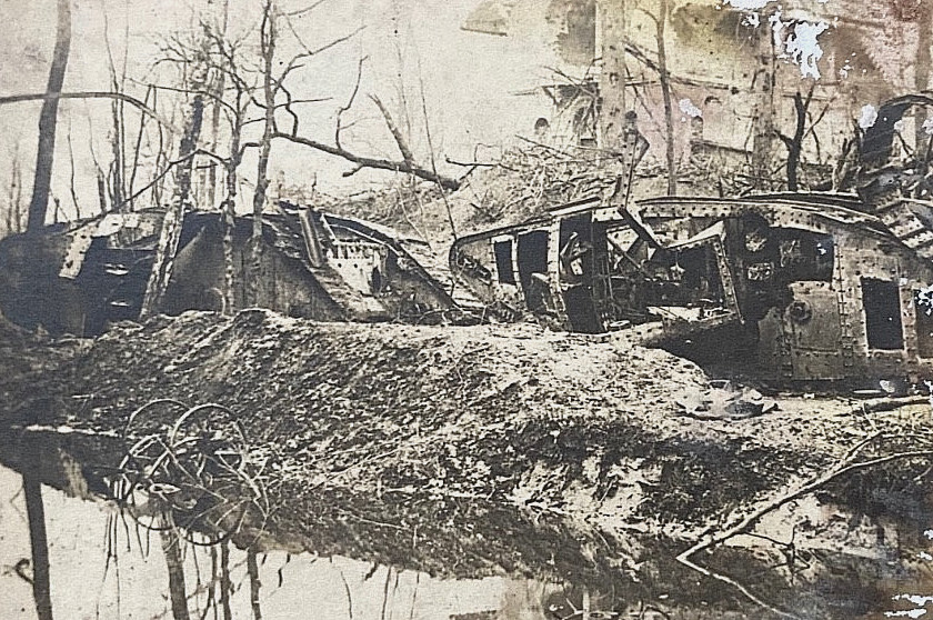 WW1 German British Mrk IV Tanks G21 F6 Bourlon Wood Misattributed Photo Postcard
