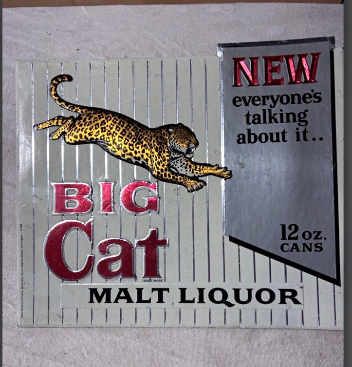 Original Vintage Big Cat Malt Liquor Metal Advertising Sign –Leopard Beer Sign