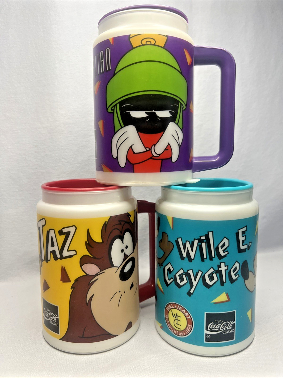 Vtg 1994 Coca Cola Plastic Mugs  Taz , Marvin And Wile Collector\'s Series F1