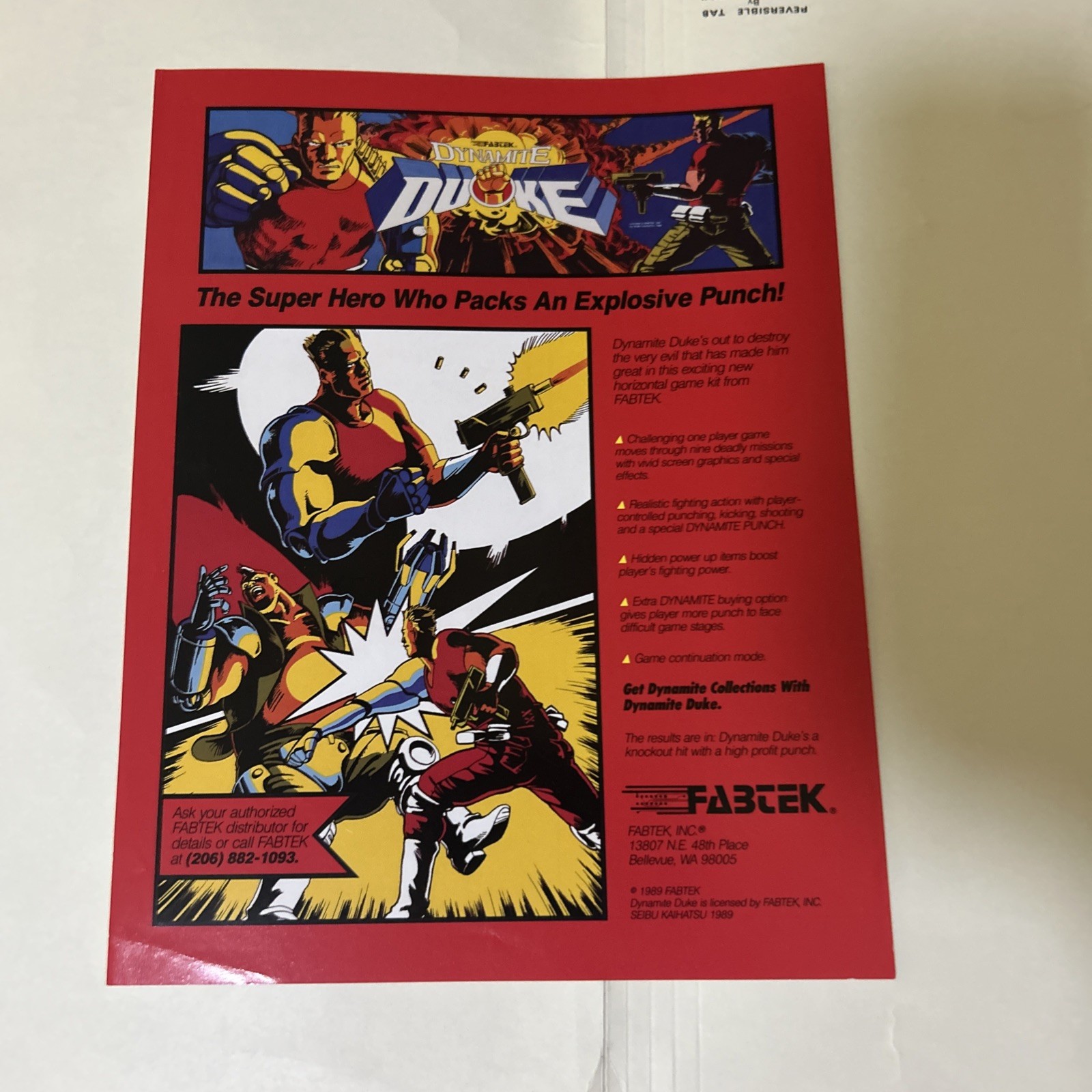 Nos Original factoy Fabtek Dynamite Duke Video arcade Game Flyer