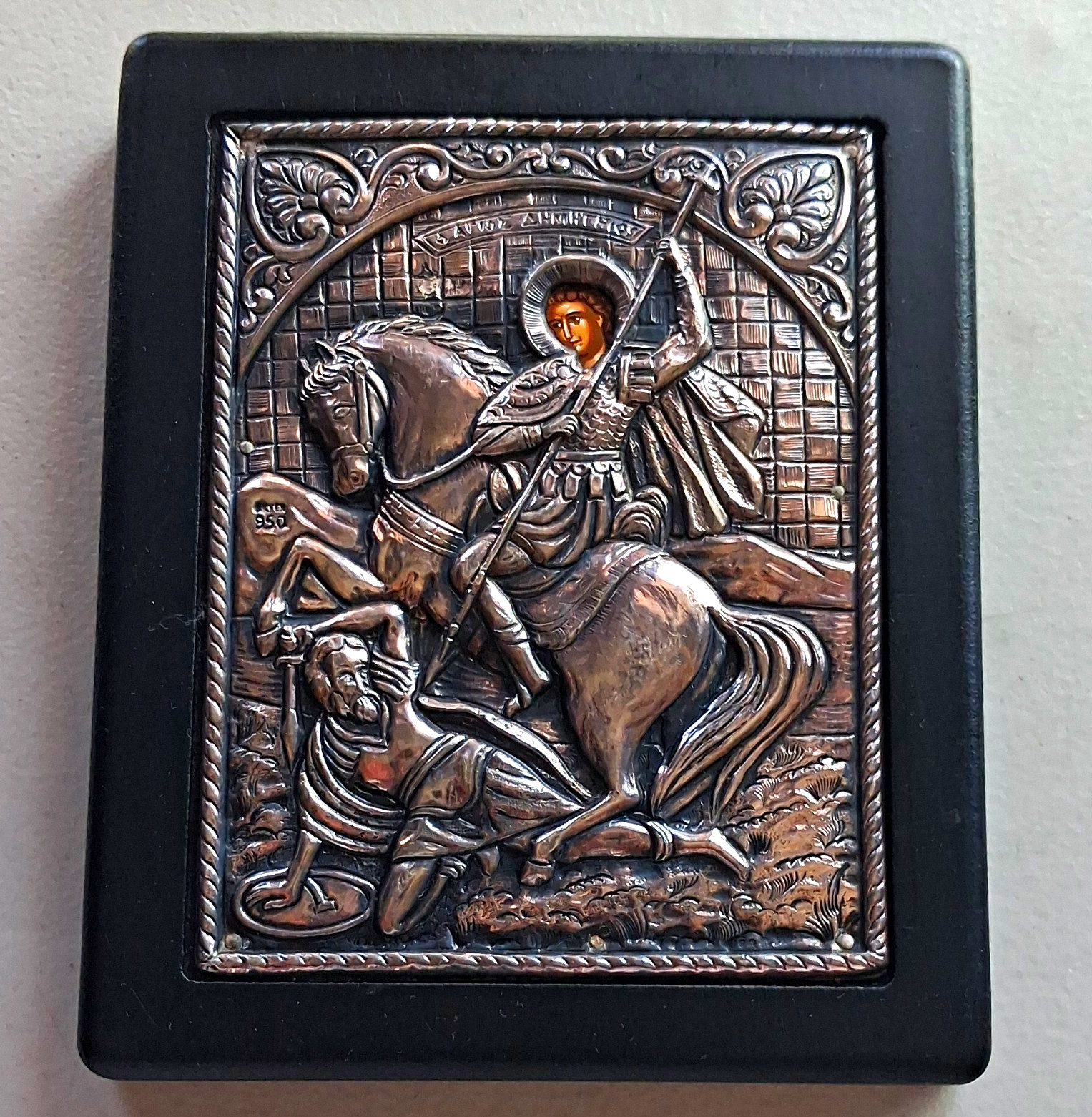 Vintage Greek 950 Silver Icon St Demetrius Byzantine Art Replica