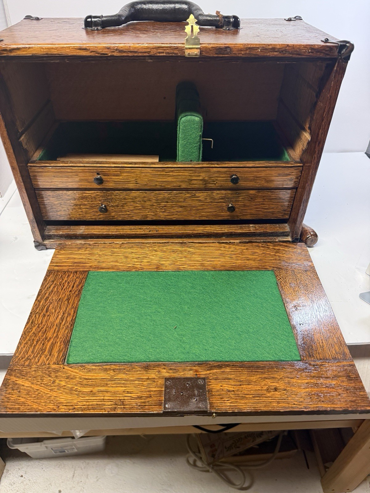 Vintage Oak Pistol Bullseye Shooting Range Box Machinist Tool Chest 2 Drawer