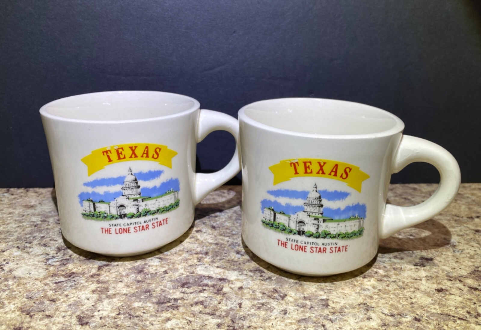 Vintage Austin Texas lone Star State Capital Coffee Cup Mug Set Of 2 USA Pottery