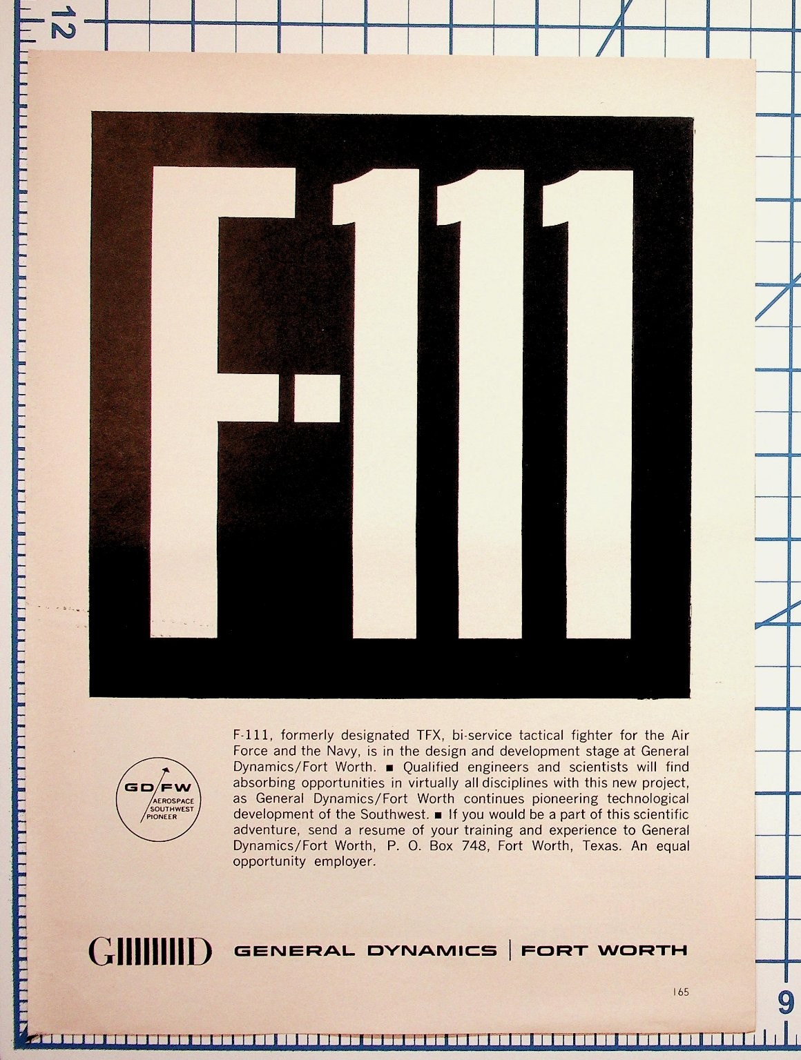 F-111 TFX General Dynamics Fort Worth Aerospace Recruitment Print Ad
