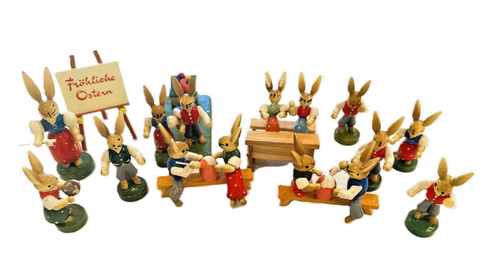 Erzgebirge Vtg Easter Egg Rabbit School 12 p Set Gahlenz E Germany GDR Expertic
