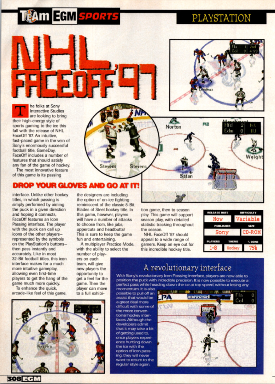 Sony PlayStation NHL FaceOff '97 Vintage EGM Magazine Ad 1997