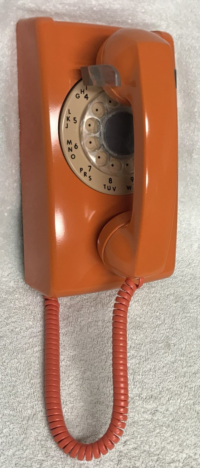 Vintage 1970s ITT Model 554 Series (3-79) ORANGE Rotary Wall Mount Telephone