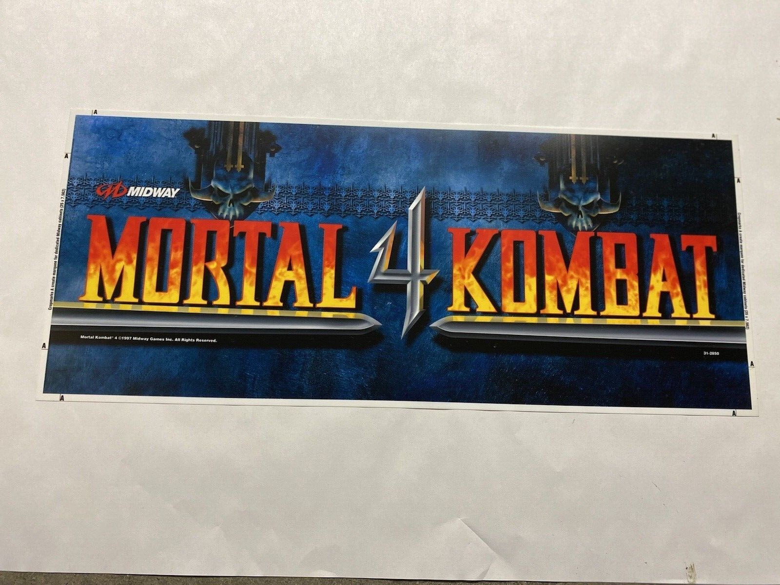 Mortal Kombat 4 Marquee translite- Original NEW OLD STOCK - Midway Games 1997