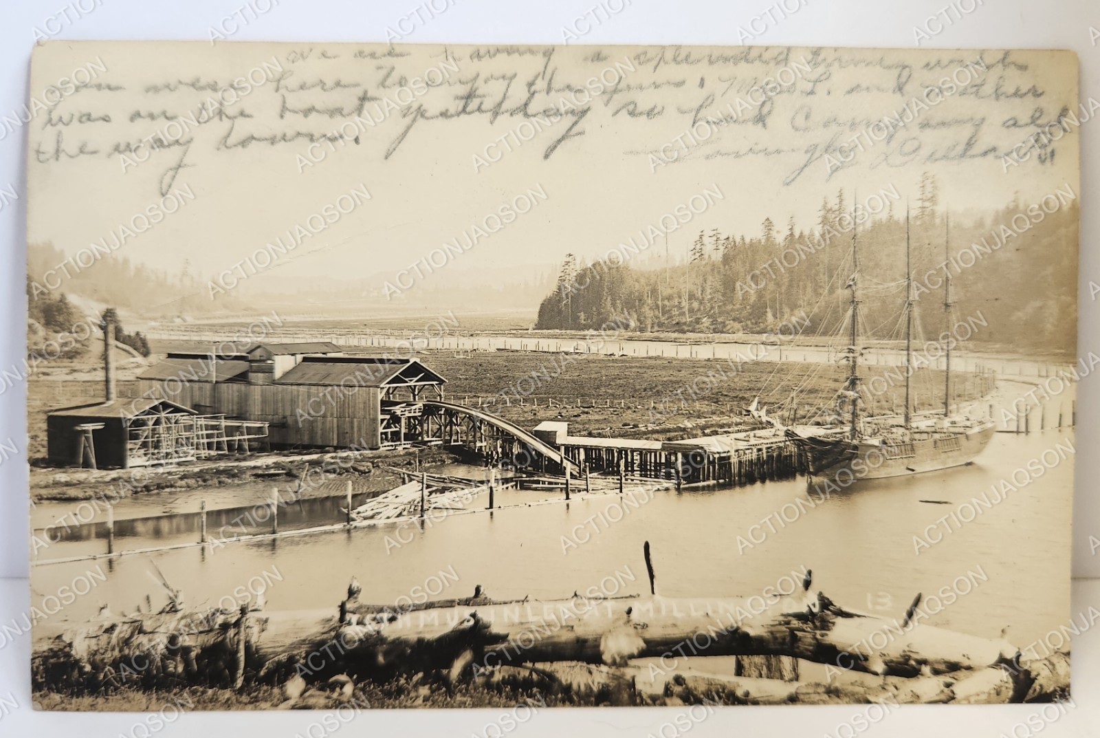 RPPC Millington Oregon ISTMUS Inlet Lumber Sawmill 3 Masted Sailing Ship 1911