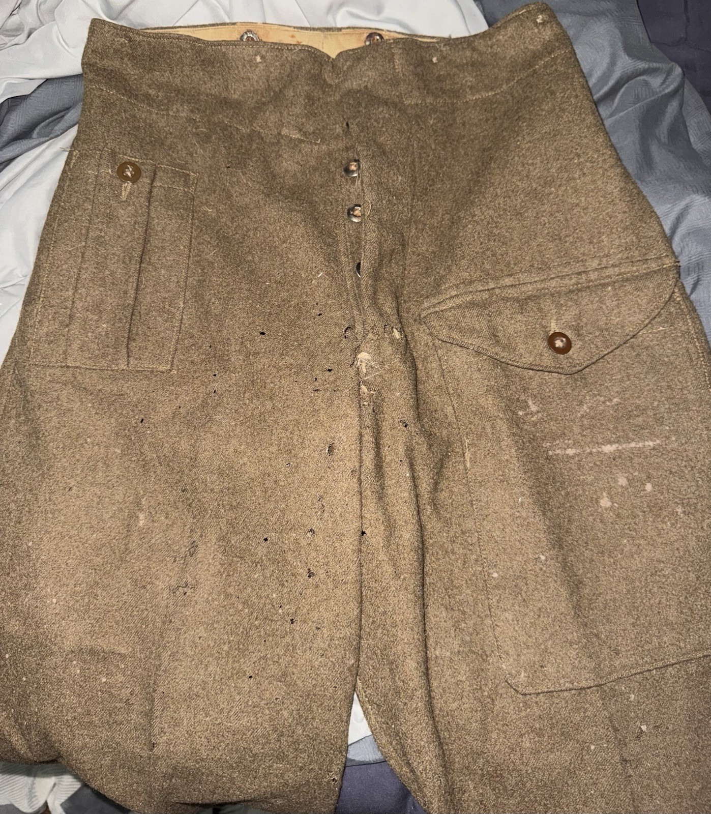 Original Ww2 British P37 Trousers 1944 Size 9 Damaged Arnhem Display