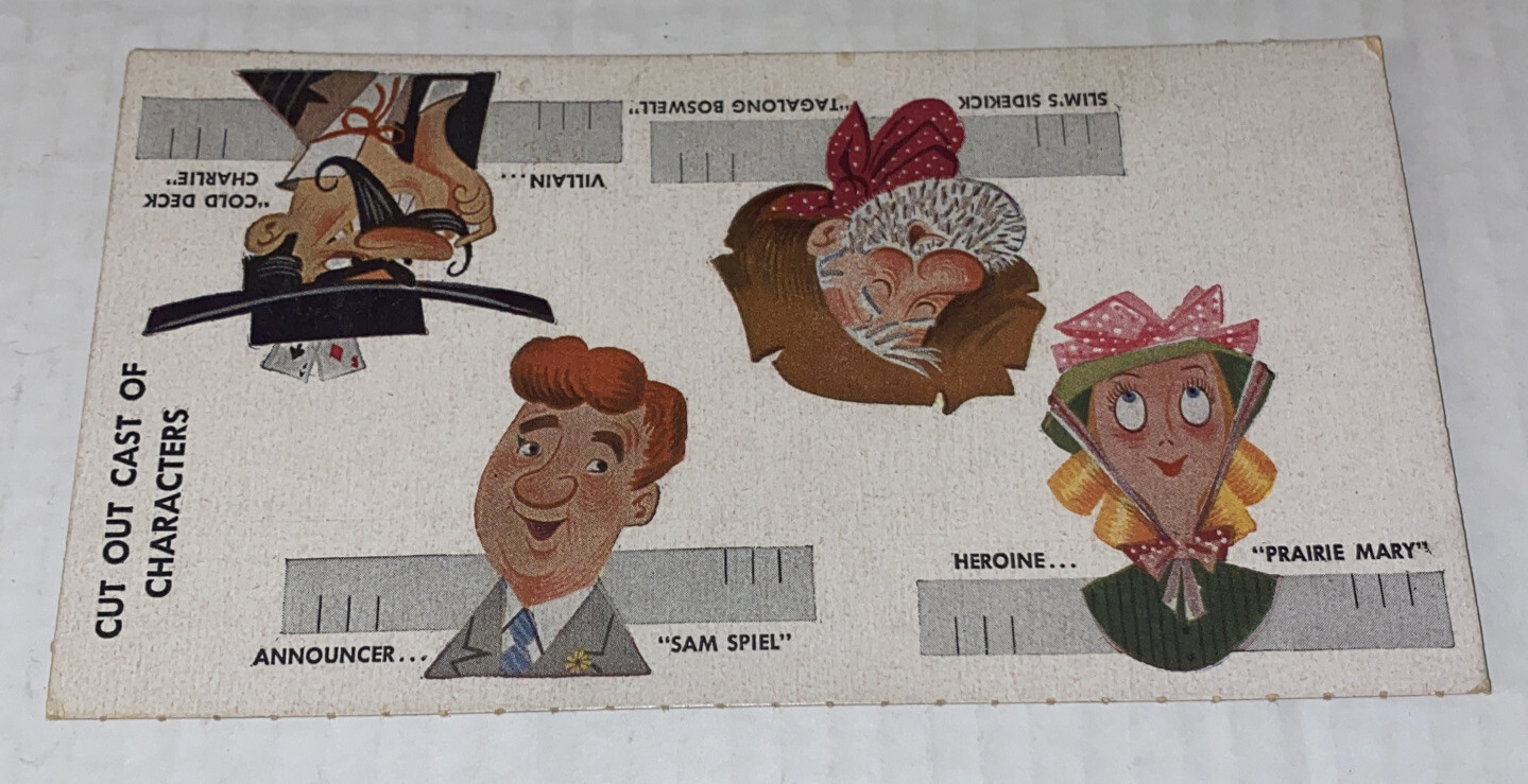 Vintage 1950s Nabisco Western TV Finger Puppet Toys Theatre Card to Cut Out