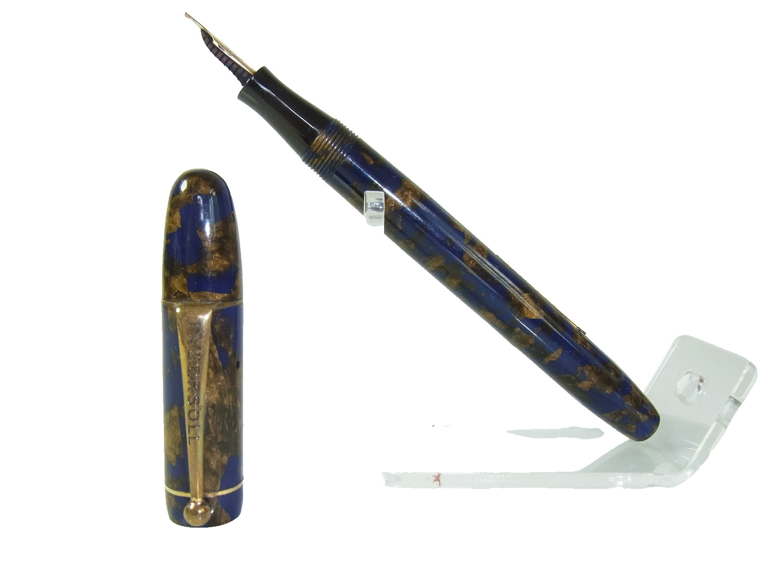 Rare Ca. 1920´s INGERSOLL No 20 Oriental Marble Fountain Pen Flexy 14ct B F-BBB