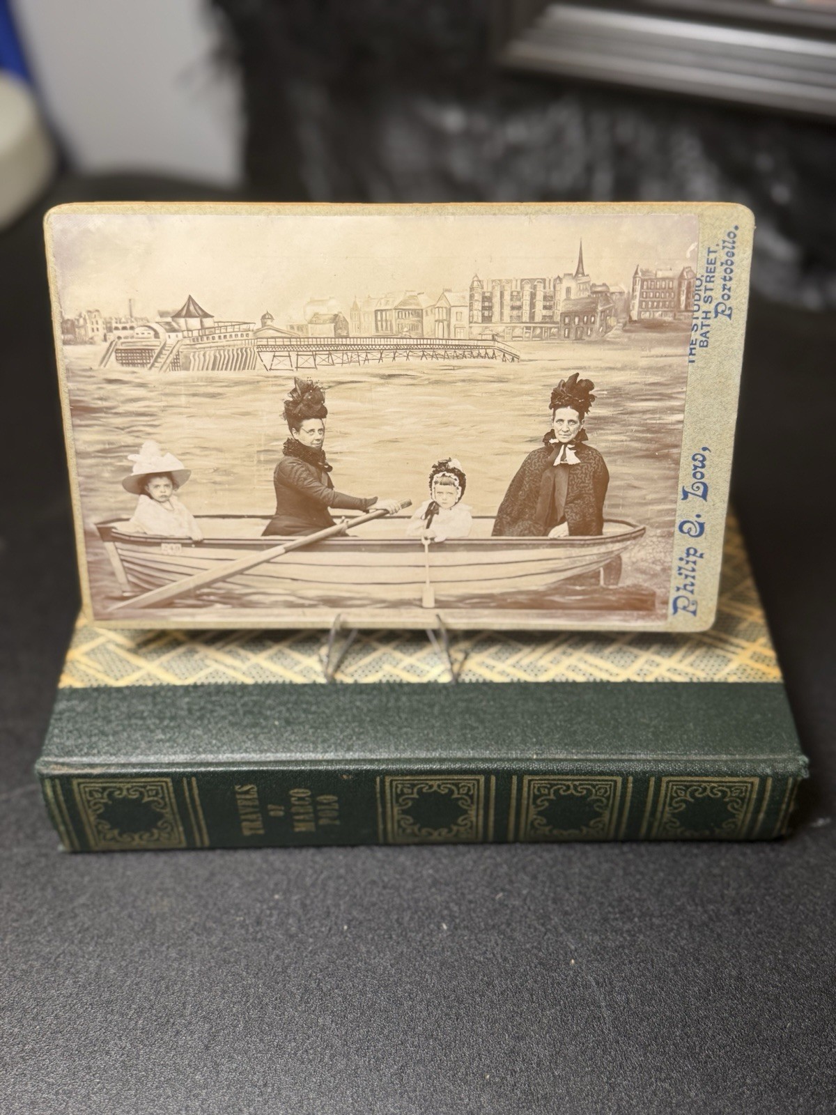 Rare Cabinet Card Photo, Studio Row Boat, Portobello Studio, Original.