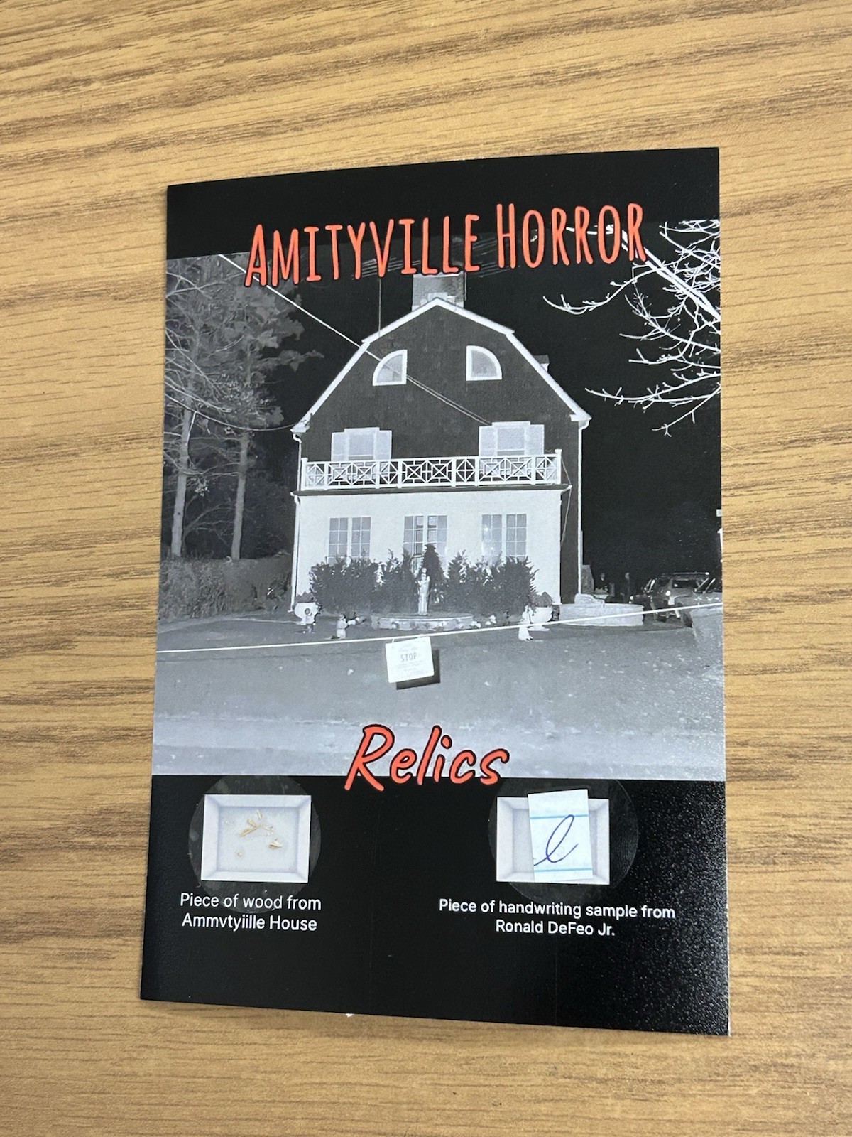 The Amityville Horror piece of wood & Handwritten Collectible Horror Relic