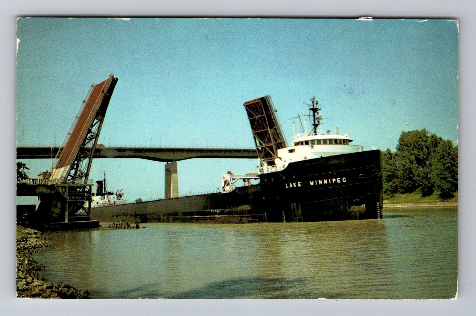 St. Catharines ON-Ontario, Lake Winnipeg Ship, Bridge, Vintage c1974 Postcard