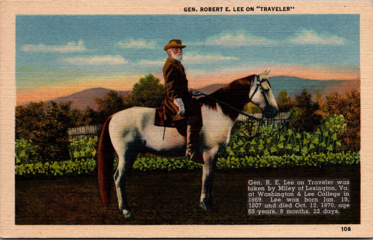Gen. Robert E. Lee on Traveler Postcard - Miley Photo 1869 Washington & Lee