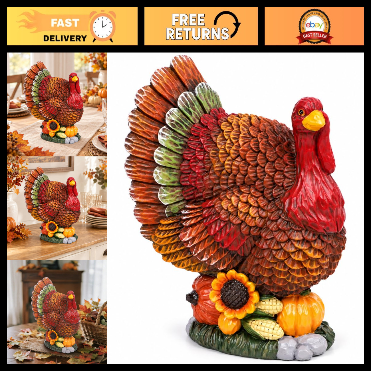 Thanksgiving Table Centerpiece Decor - Festive Turkey Decorations for Home