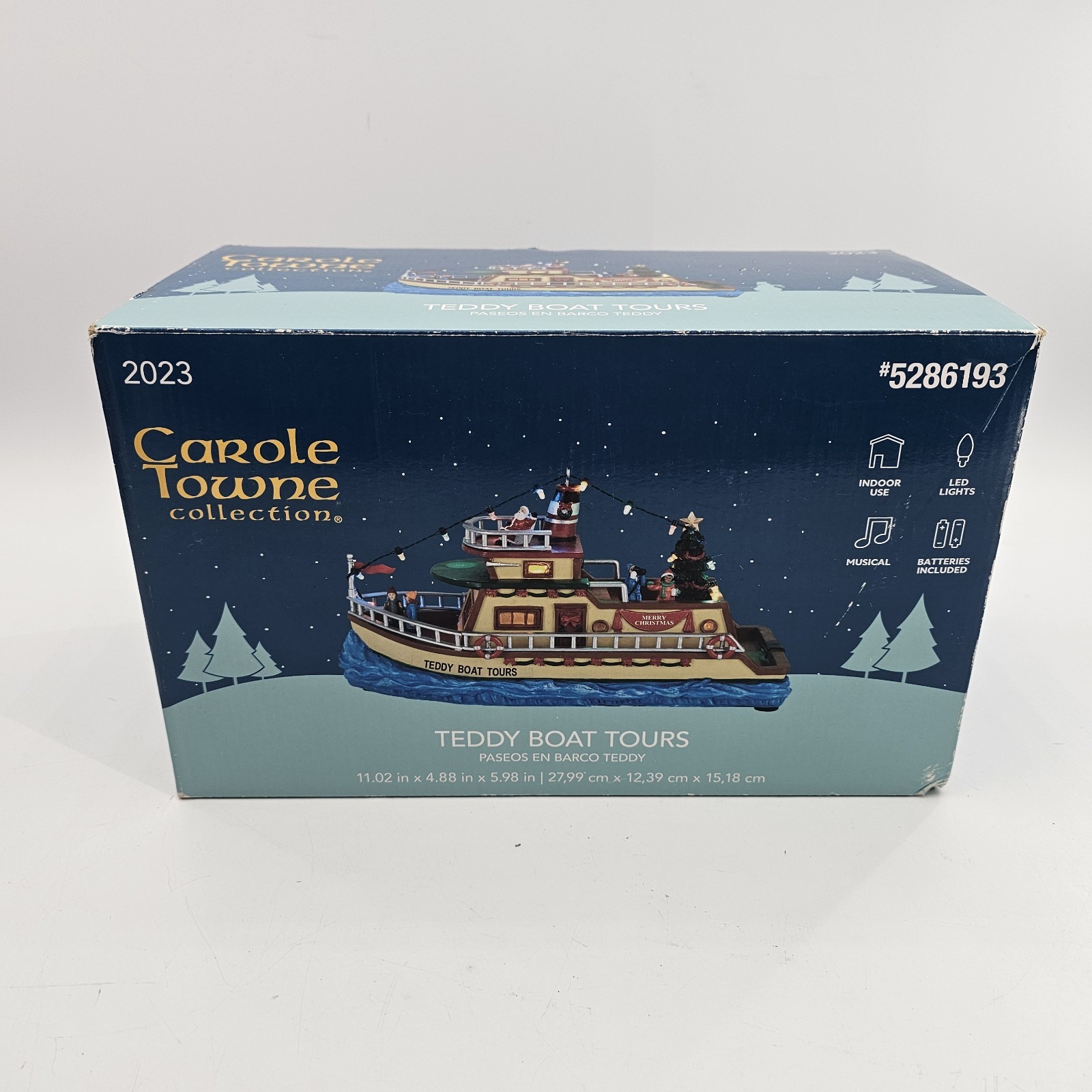 Carole Towne Collection Teddy Boat Tours with Santa Music  LED Lights Excellent