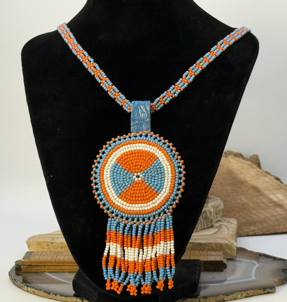 Vintage Native Hand Beaded Seed Bead Medallion 24\