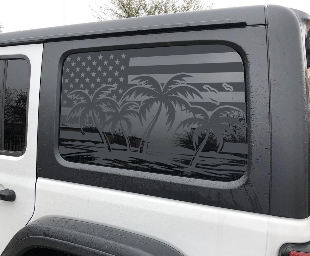 Rear Window American Flag Decal with Palm Trees Fits 2018-2026 Jeep Wrangler JL