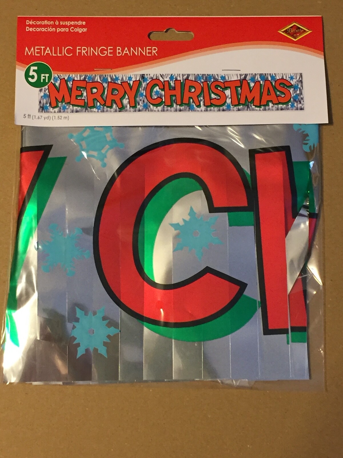 BEISTLE METALLIC FRINGE MERRY CHRISTMAS BANNER 2000 5FT