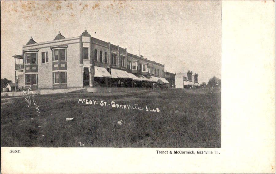 Granville IL postcard MCCOY STREET VIEW OF BUILDINGS 9/12 AW3284