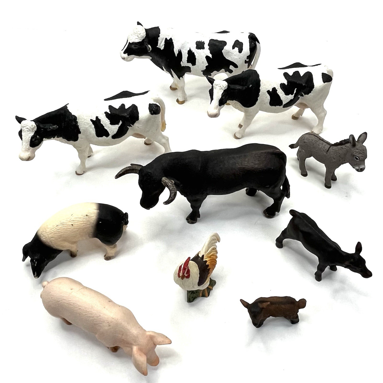 Schleich Cows Bull Pig Goat Donkey Chicken Farm Animal Lot 10 Holsteins Cow