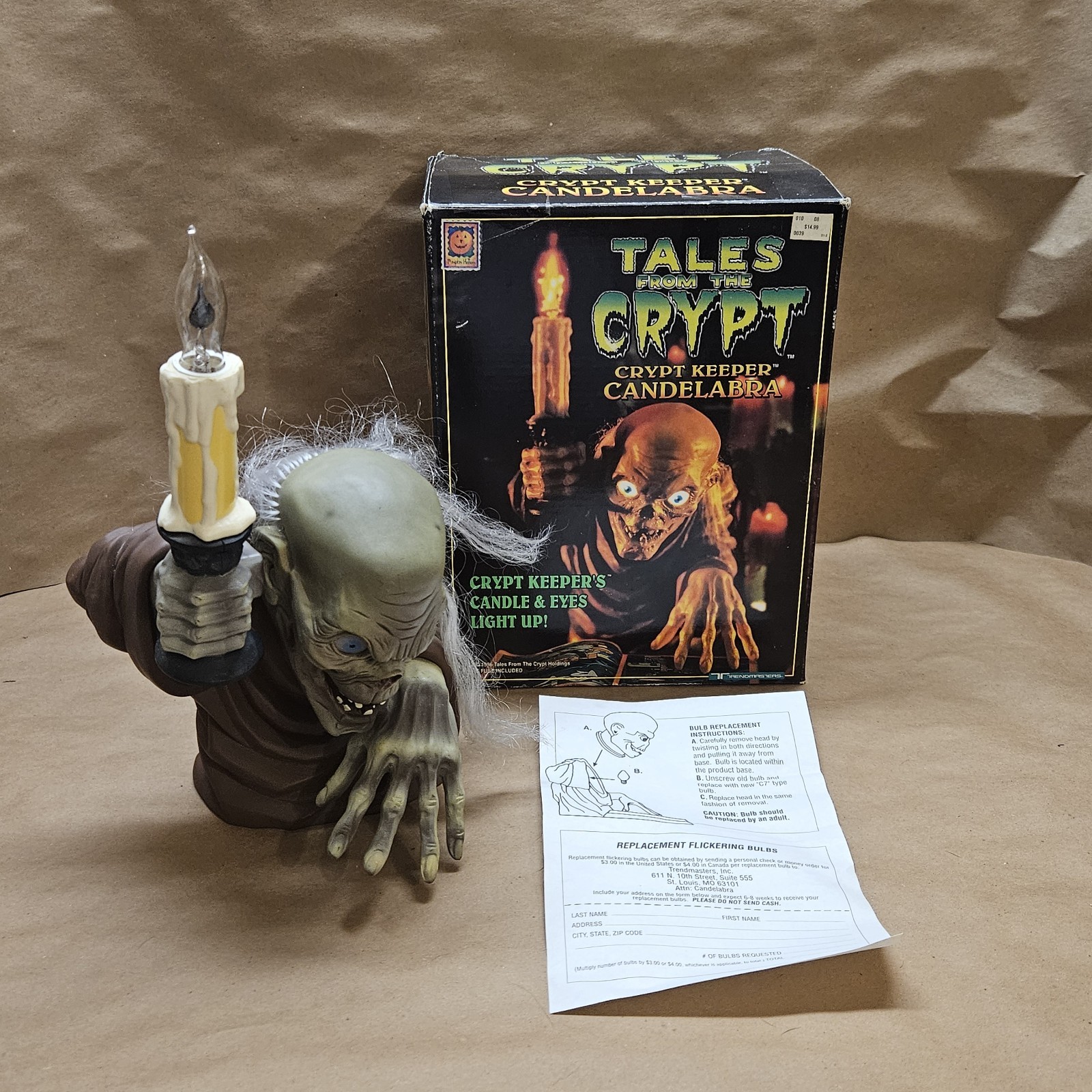 Tales From The Crypt Candelabra Crypt Keeper Light Up With Box Halloween 1996
