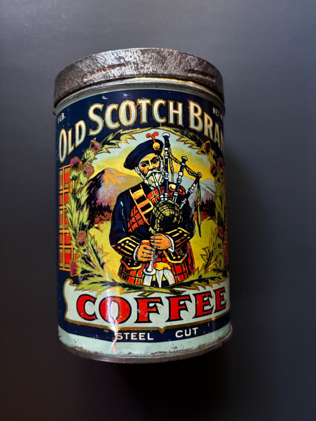 Rare Vintage 1lb Old Scotch Brand Coffee Tin Can. 1920's