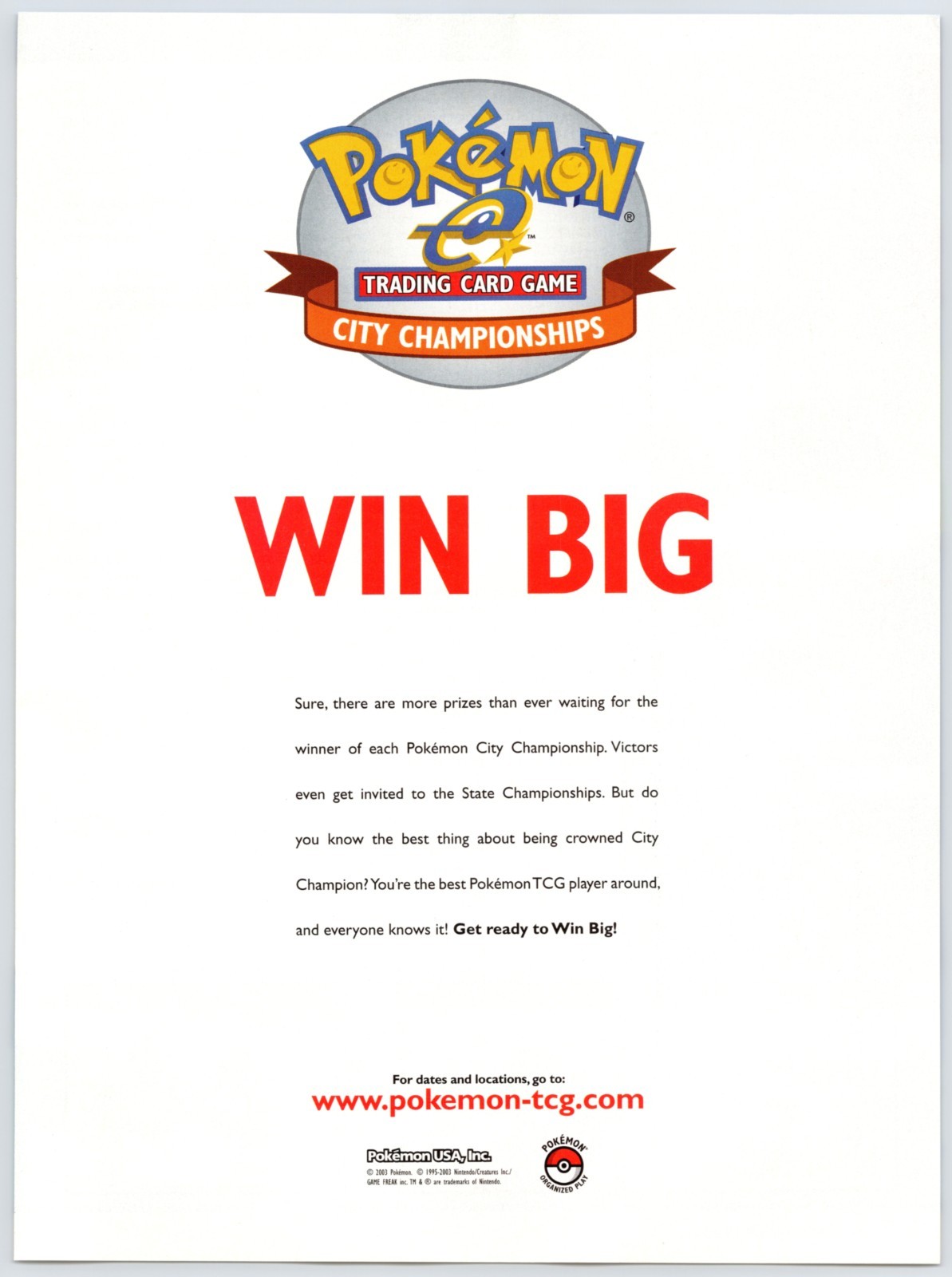 Pokemon TCG CCG - City Championships - Vintage Original Ad - Promo Art 2003