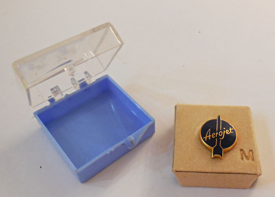AEROJET Pin in Original Box Vintage Aerospace NASA USAF Space Age Rocket Atomic