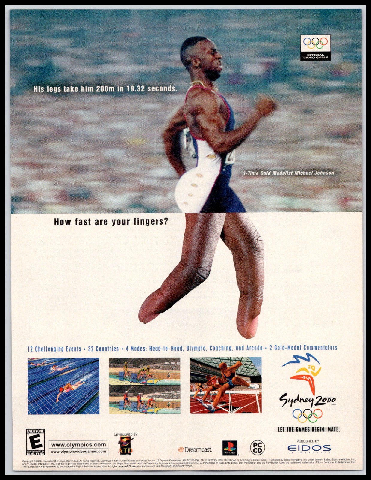 2000 Sydney 2000 Olympics Michael Johnson Eidos Dreamcast PC Full Page Print Ad