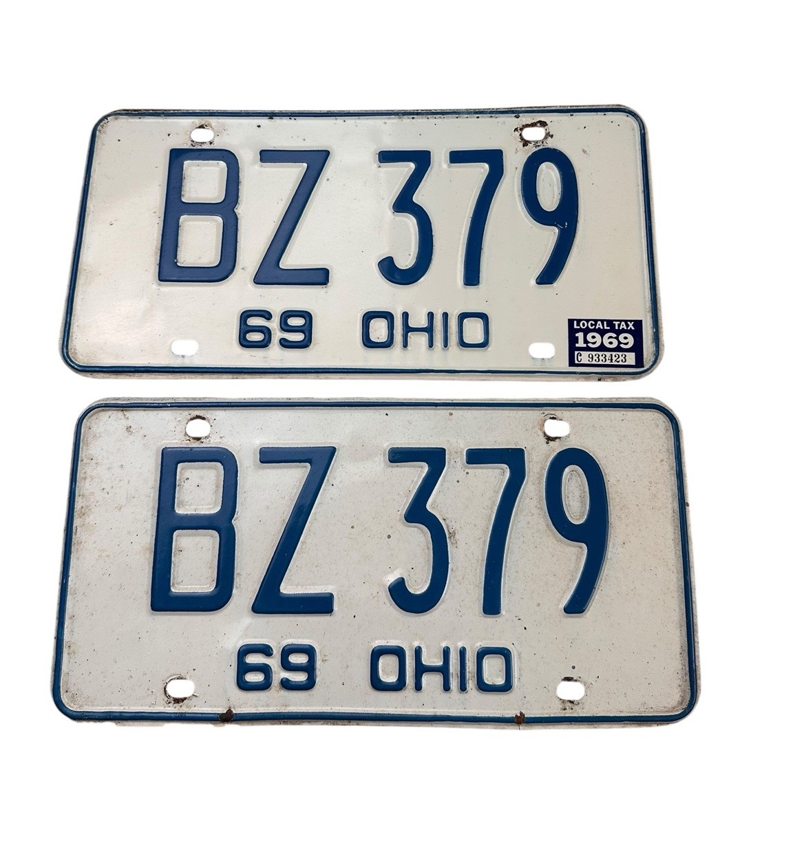 Vintage 1969 Ohio License Plates Pair White BZ 379