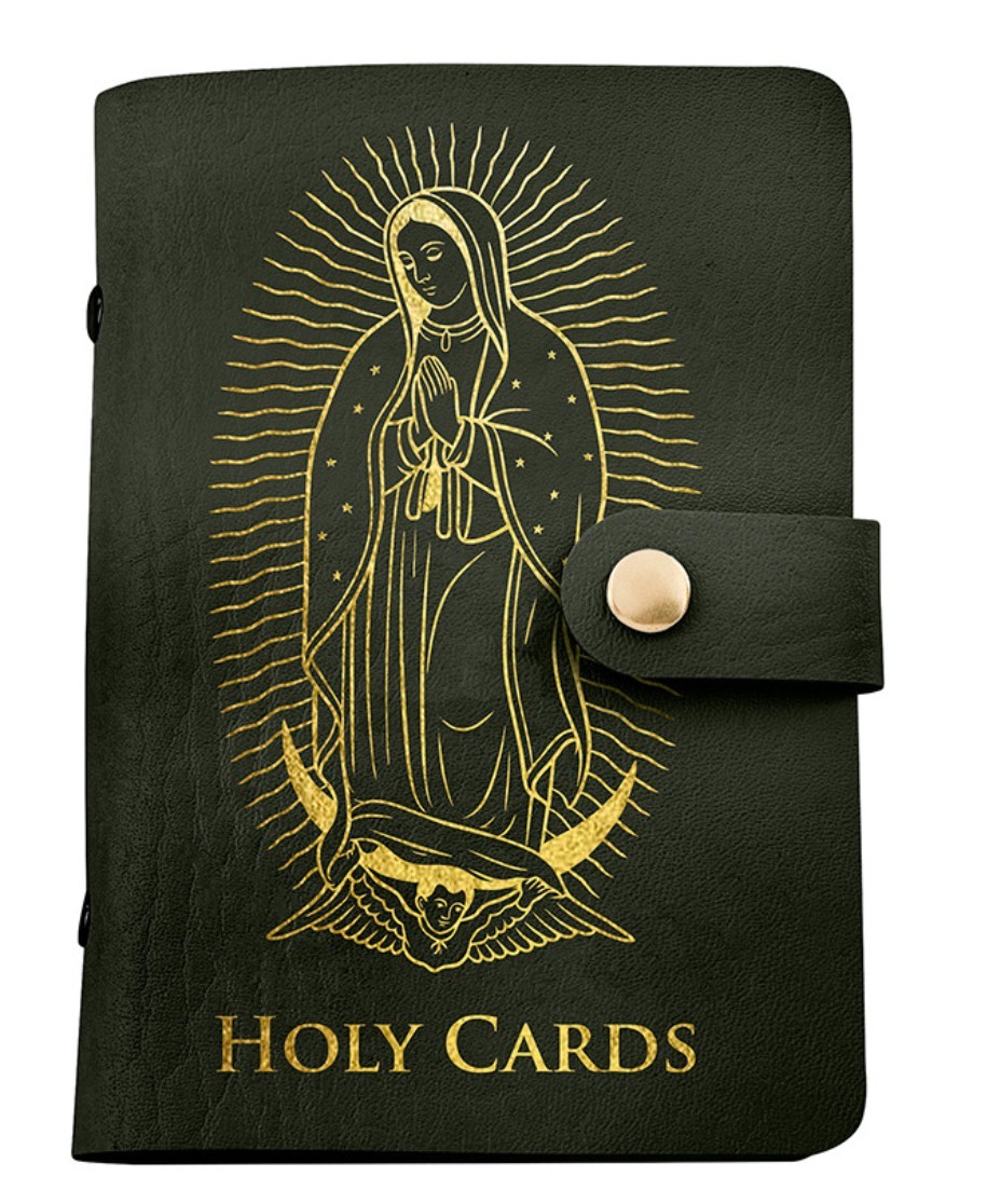 O L of Guadalupe Olive Green Holy Card Holder Booklet, New #AB-03-1