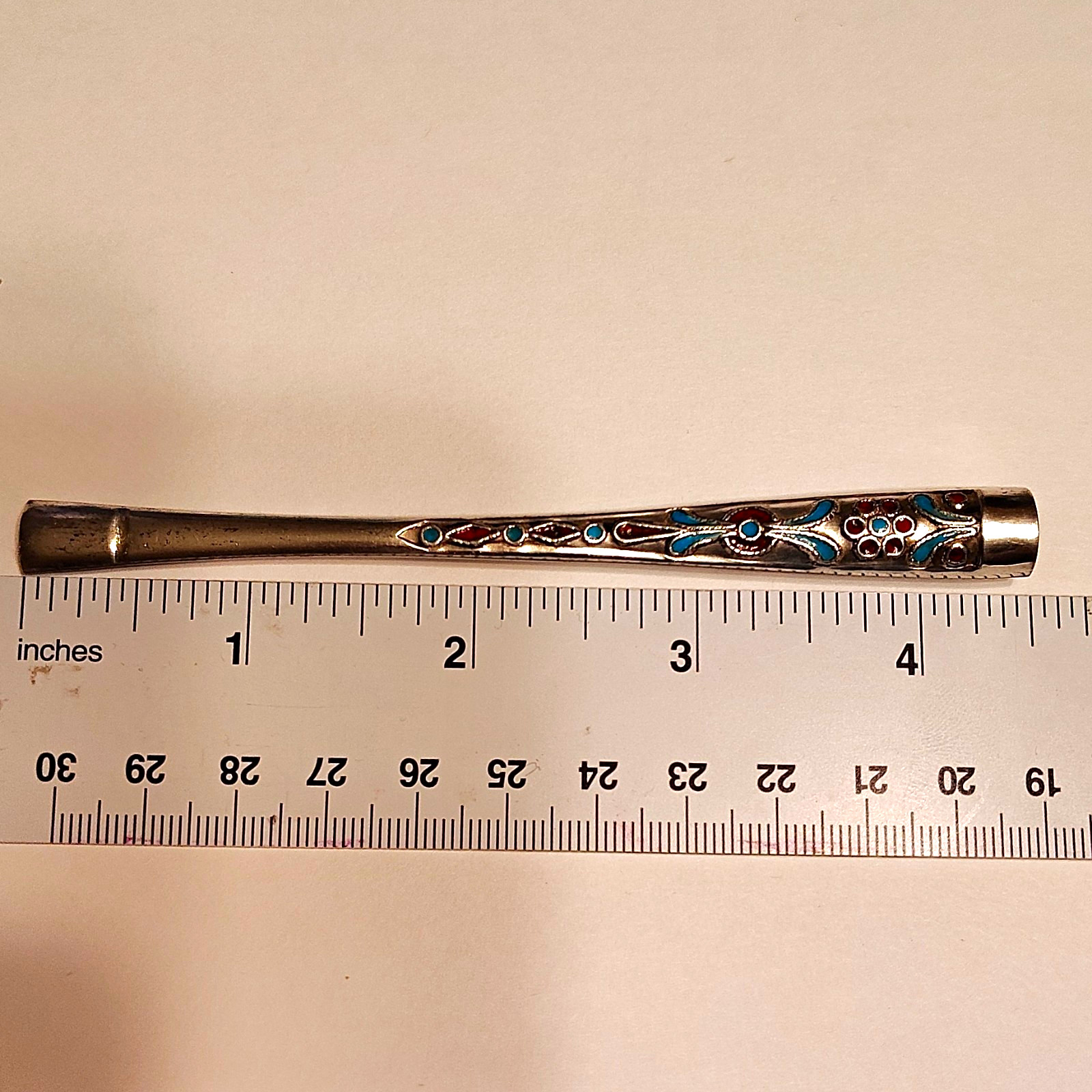 Antique 800 Silver Cloisonne Enamel Cigarette Holder Mouthpiece Filigree