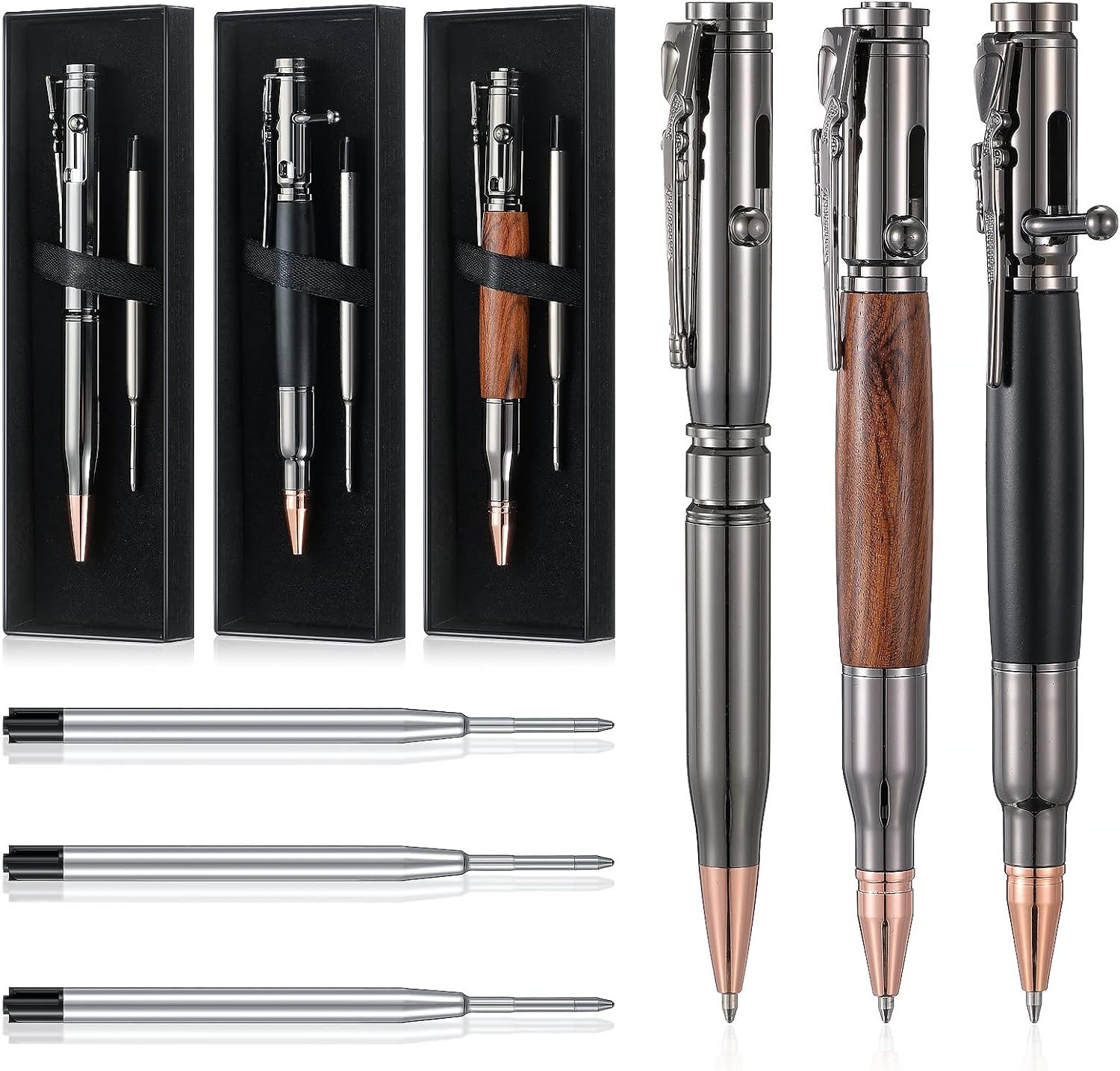 3 Sets Bolt Bullet Pens for Men Bullet Pen for Collector Lover Father with Gift