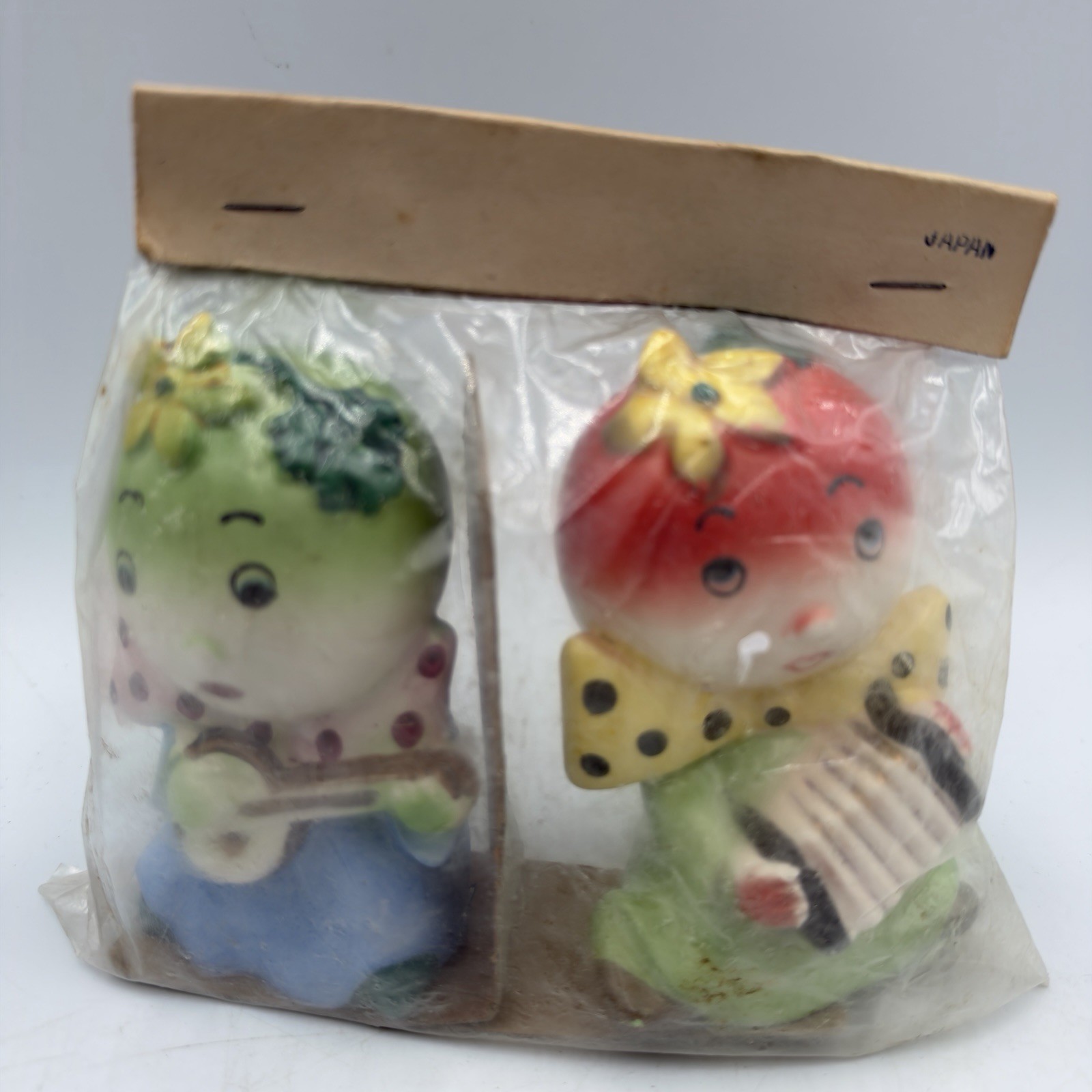 Vtg Anthropomorphic Fruit Musicians Salt Pepper Shakers Japan MCM Kitsch New HTF